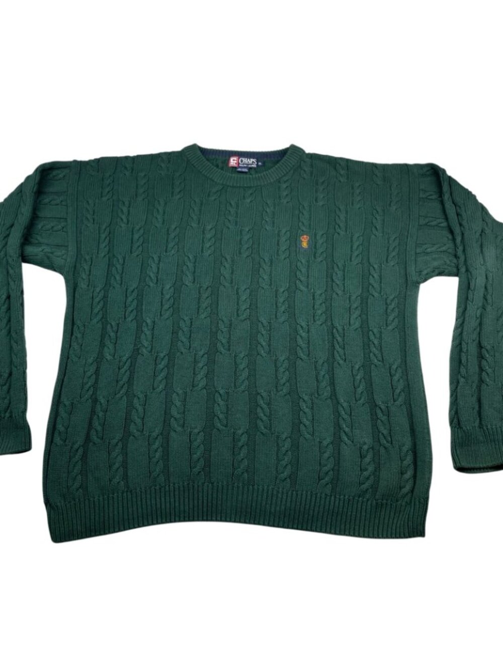 VTG Ralph Lauren Chaps Men's 100% Cotton Fisherman Cable-Knit Sweater Green • XL - Picture 2 of 6